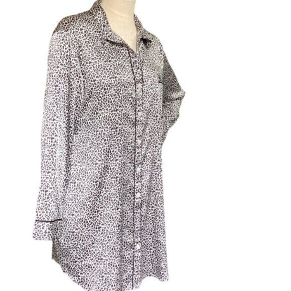 Victoria's Secret PJ Button-Up Sleep Shirt/Dress/Tunic Leopard Print L #163J - Picture 3 of 7